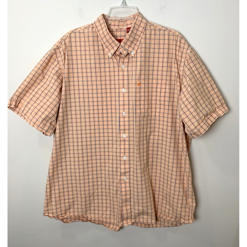 Izod Casual Shirt Mens XL Orange Plaid Button Down Short Sleeve Egyptian Cotton